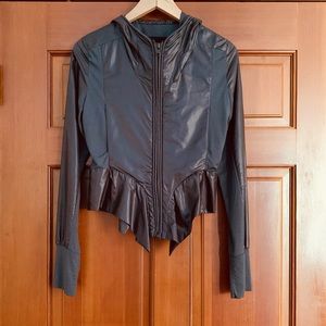 Unique Vintage Chocolate Brown Peplum Zippered Jacket w Hoodie Sz S/ M, Like New